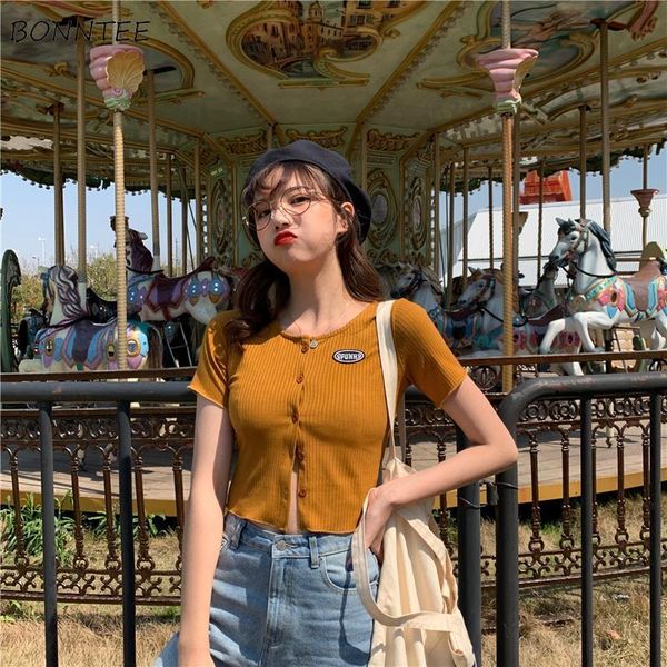 t-shirts women retro slim short solid simple knitted harajuku womens outwear chic elegant female single breasted tee clothes, White
t-shirts women retro slim short solid simple knitted harajuku womens outwear chic elegant female single breasted tee clothes, White