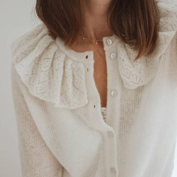 women's knits & tees women sweater wool ruffle neck knit cardigan fluffy frill collar sweet doll, White
women's knits & tees women sweater wool ruffle neck knit cardigan fluffy frill collar sweet doll, White