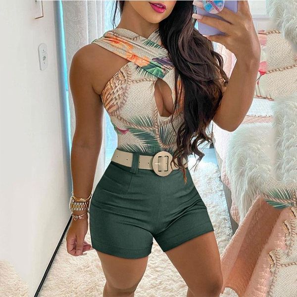 women's tracksuits summer holiday women casual beach wear cross halter cutout front tropical print sleeveless with skinny shorts pants, Gray
women's tracksuits summer holiday women casual beach wear cross halter cutout front tropical print sleeveless with skinny shorts pants, Gray