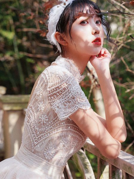 elegant lace stand collar ball gown bride dressbride delicate pearls backless bandage floor length wedding party gown evening, Black;red
elegant lace stand collar ball gown bride dressbride delicate pearls backless bandage floor length wedding party gown evening, Black;red