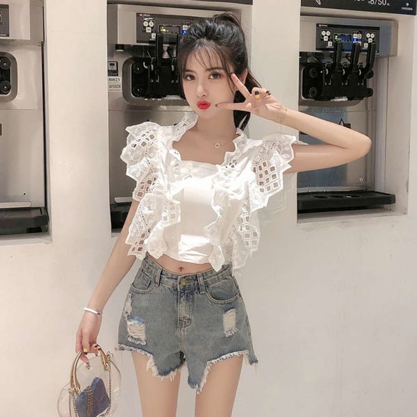 luxury flounce cut summer out new shirt korean women's 2021 lace tie bow short design fashion 2021, White
luxury flounce cut summer out new shirt korean women's 2021 lace tie bow short design fashion 2021, White