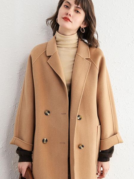 women's wool & blends autumn and winter 2021 100% pure double-sided cashmere coat medium long woolen, Black
women's wool & blends autumn and winter 2021 100% pure double-sided cashmere coat medium long woolen, Black