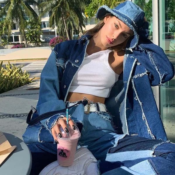 women's two piece pants vintage stitching casual set women fashion color matching high waisted jeans hip hop boyfriend loose denim jack, White
women's two piece pants vintage stitching casual set women fashion color matching high waisted jeans hip hop boyfriend loose denim jack, White