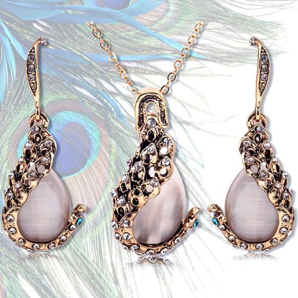 earrings & necklace shiny white opal vivid peacock around blue clear crystal dangle jewelry sets for women, Silver
earrings & necklace shiny white opal vivid peacock around blue clear crystal dangle jewelry sets for women, Silver