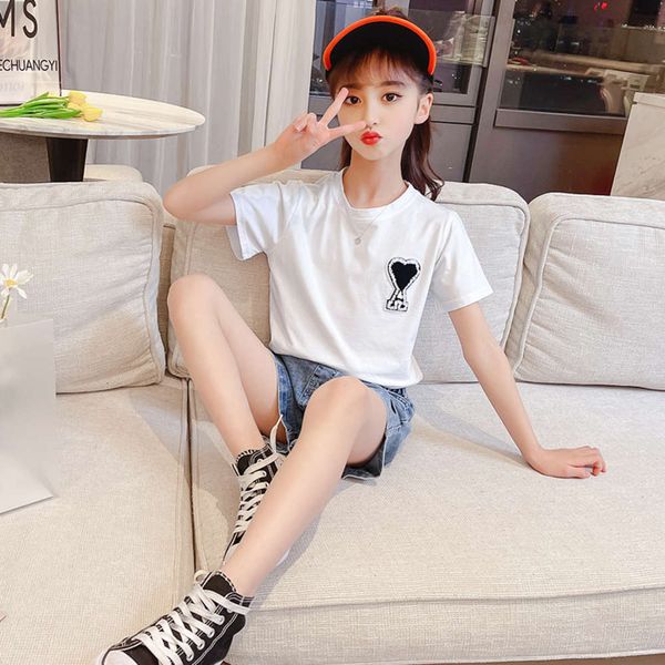 girls' summer net red suit foreign style children's short sleeve sports two piece set, White
girls' summer net red suit foreign style children's short sleeve sports two piece set, White