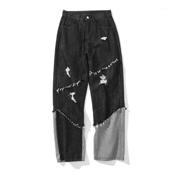 men jeans high street hollow out hole loose black patchwork contract color white casual outdoor pant men's, Blue
men jeans high street hollow out hole loose black patchwork contract color white casual outdoor pant men's, Blue