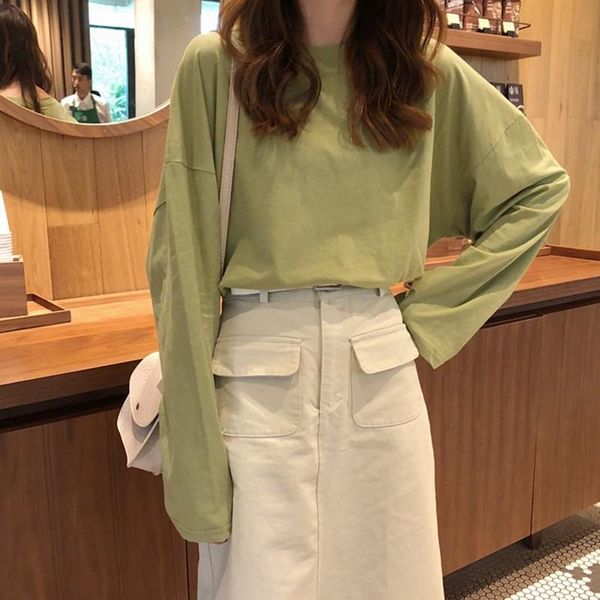women's t-shirt women autumn round neck fashion long sleeve bottoming korean solid color sweet tee shirt femme, White
women's t-shirt women autumn round neck fashion long sleeve bottoming korean solid color sweet tee shirt femme, White