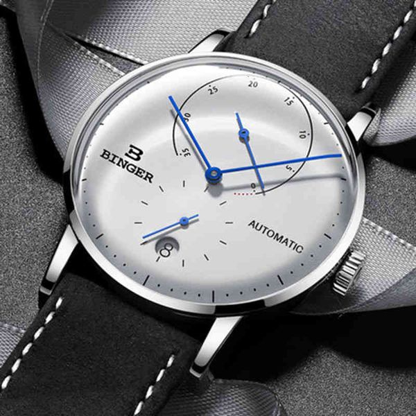 stainless brand men original binger steel automatic mechanical men's leather tape self-wind cruve surface beyond blue dial, Slivery;brown
stainless brand men original binger steel automatic mechanical men's leather tape self-wind cruve surface beyond blue dial, Slivery;brown