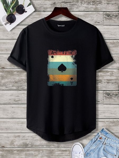 men playing card print tee b8p4#, White;black
