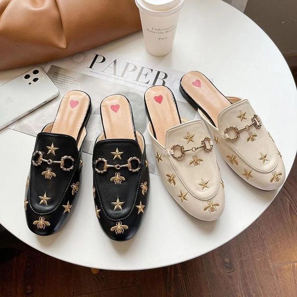 slippers luxury design leather women exquisite bee embroidery sandals for outdoor fashion summer loafers, Black
slippers luxury design leather women exquisite bee embroidery sandals for outdoor fashion summer loafers, Black