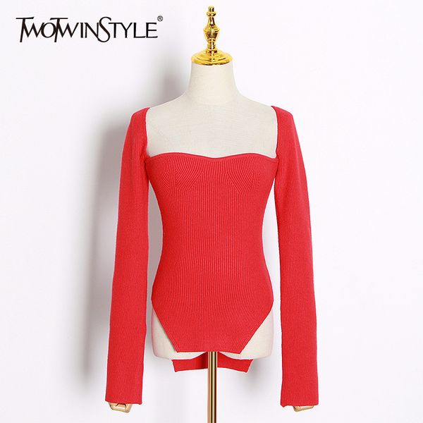 twotwinstyle asymmetrical sweater knitted female square collar long sleeve sweaters women fashion new clothing 210218, White;black
twotwinstyle asymmetrical sweater knitted female square collar long sleeve sweaters women fashion new clothing 210218, White;black