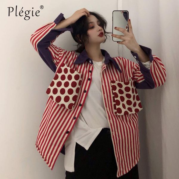 women's blouses & shirts plegie vertical stripe blouse lady 2021 spring long sleeve polka dot pockets patchwork striped womens and, White
women's blouses & shirts plegie vertical stripe blouse lady 2021 spring long sleeve polka dot pockets patchwork striped womens and, White