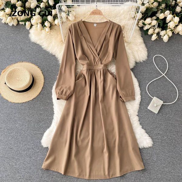 casual dresses autumn women solid color long sleeve dress 2021 vintage v-neck simple temperament a-line streetwear robe, Black;gray
casual dresses autumn women solid color long sleeve dress 2021 vintage v-neck simple temperament a-line streetwear robe, Black;gray