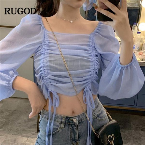 rugod 2021 new drawstring chiffon blouse women transparent square collar puff sleeve shirt casual blue plaid shirt, White
rugod 2021 new drawstring chiffon blouse women transparent square collar puff sleeve shirt casual blue plaid shirt, White
