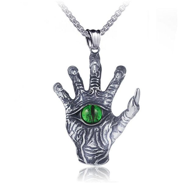 pendant necklaces hip hop rock punk necklace mens women vintage stainless steel skeleton hand green crystal eye gothic jewelry, Silver
pendant necklaces hip hop rock punk necklace mens women vintage stainless steel skeleton hand green crystal eye gothic jewelry, Silver