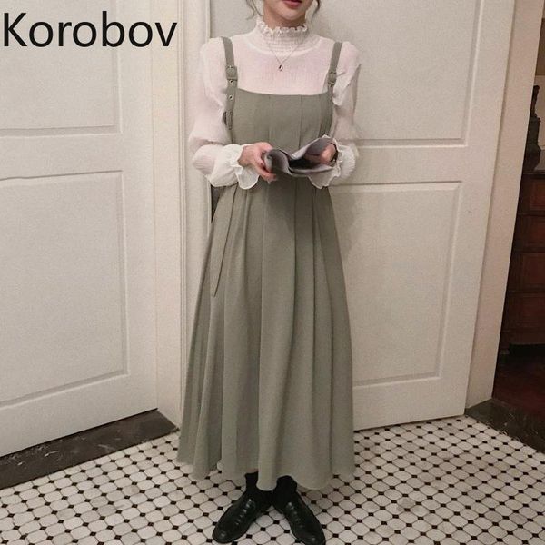 casual dresses korobov women dress vintage preppy style spaghetti strap high waist pleated 2021 japanese a-line, Black;gray
casual dresses korobov women dress vintage preppy style spaghetti strap high waist pleated 2021 japanese a-line, Black;gray