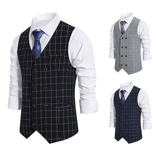 men's vests slim lattice double breasted suit vest fashion lapel formal business, Black;white
men's vests slim lattice double breasted suit vest fashion lapel formal business, Black;white