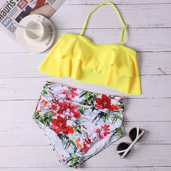 women's swimwear 2021 bikinis women high waist swimsuit halter bikini set retro bathing suits plus size 2xlruffled print, White;black
women's swimwear 2021 bikinis women high waist swimsuit halter bikini set retro bathing suits plus size 2xlruffled print, White;black