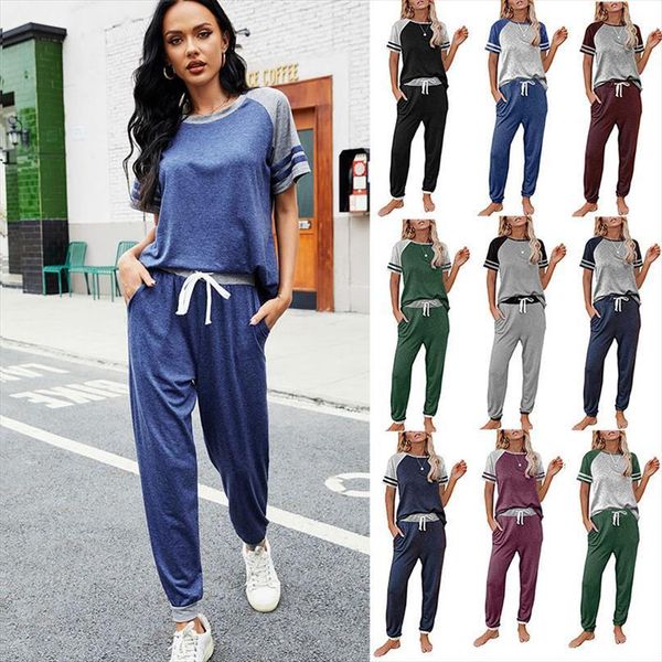 summer casual loose 2 piece womenpant outfits contrast striped print o neck short sleeve drawstring pockets decor pencil pants, White
summer casual loose 2 piece womenpant outfits contrast striped print o neck short sleeve drawstring pockets decor pencil pants, White