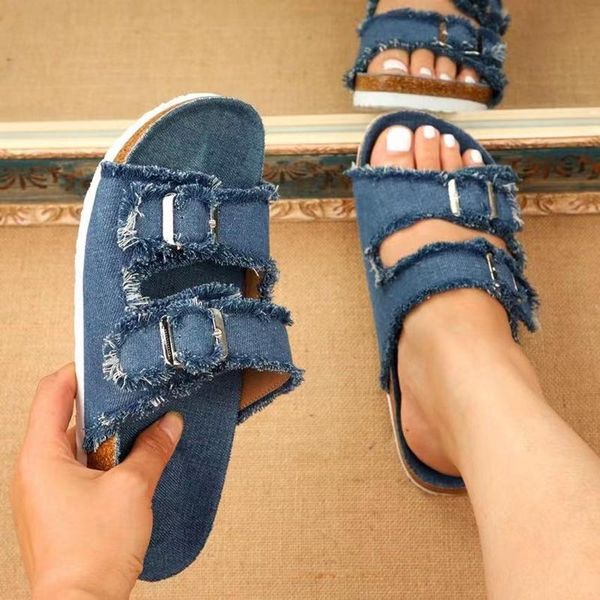 slippers solid denim summer open round toe for ladies flat shoes sandal buckle slip on casual slides women, Black
slippers solid denim summer open round toe for ladies flat shoes sandal buckle slip on casual slides women, Black