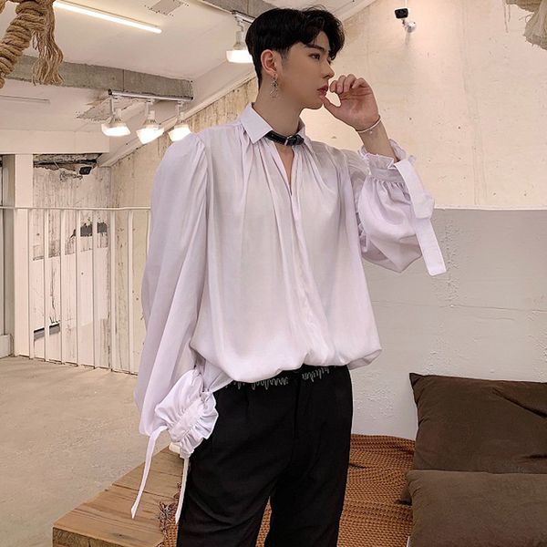 men's casual shirts men black white long sleeve pullover leather necklace fashion dress male punk gothic blouse stage clothes ts5y, White;black
men's casual shirts men black white long sleeve pullover leather necklace fashion dress male punk gothic blouse stage clothes ts5y, White;black