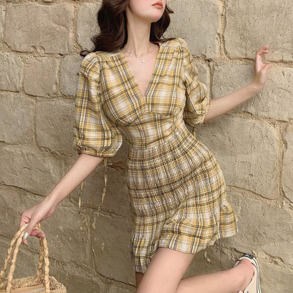 new arrival fashion preppy style women elegant summer v-neck puff sleeve plaid casual temperament simple mermaid dress bv2a, White;black
new arrival fashion preppy style women elegant summer v-neck puff sleeve plaid casual temperament simple mermaid dress bv2a, White;black