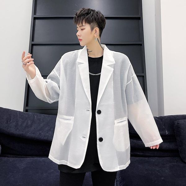 men's suits & blazers casual loose jacket see-through single breasted sunscreen cotton linen coat black white, White;black
men's suits & blazers casual loose jacket see-through single breasted sunscreen cotton linen coat black white, White;black