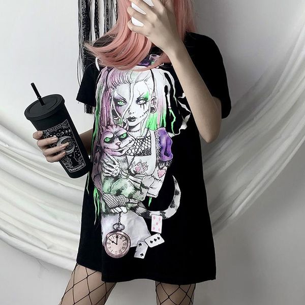 women's t-shirt gothic black female short sleeve loose long t shirt streetwear harajuku punk style halloween women clothes, White
women's t-shirt gothic black female short sleeve loose long t shirt streetwear harajuku punk style halloween women clothes, White
