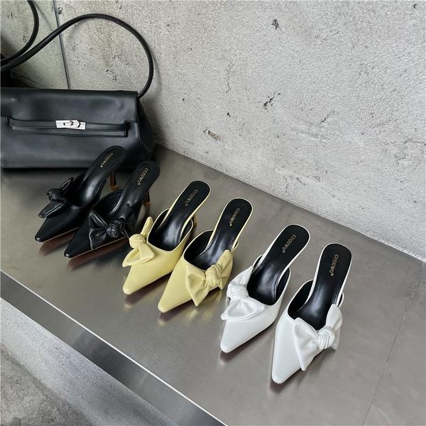 dxfan pointed toe bowtie high heels women sandals thin heel elegant outdoor slippers women summer slides shoes, Black 
dxfan pointed toe bowtie high heels women sandals thin heel elegant outdoor slippers women summer slides shoes, Black