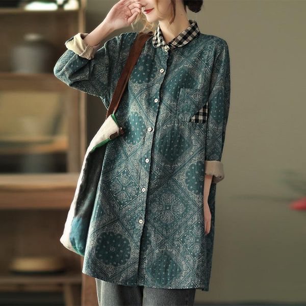 women's blouses & shirts johnature 2021 turn-down collar patchwork print long casual loose vintage spring women cotton mori girls, White
women's blouses & shirts johnature 2021 turn-down collar patchwork print long casual loose vintage spring women cotton mori girls, White