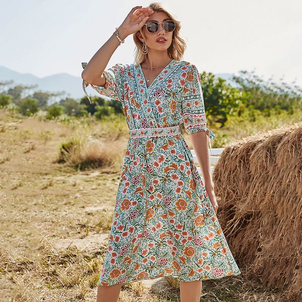 fashionable wish vacation style mid-length floral dress for women 2021 spring new european and american womens clothing a- line dress csfs, White;black
fashionable wish vacation style mid-length floral dress for women 2021 spring new european and american womens clothing a- line dress csfs, White;black