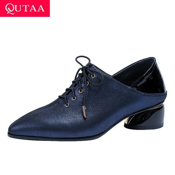 dress shoes qutaa 2021 pointed toe fashion square heel women single sheepskin cow leather lace up quality pumps size 34-42, Black
dress shoes qutaa 2021 pointed toe fashion square heel women single sheepskin cow leather lace up quality pumps size 34-42, Black