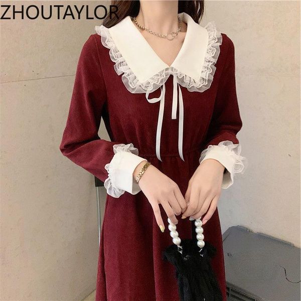 casual dresses zhoutaylor woman dress ruffled collar a-line preppy style female autumn button full sleeve elastic waist femme vestidos, Black;gray
casual dresses zhoutaylor woman dress ruffled collar a-line preppy style female autumn button full sleeve elastic waist femme vestidos, Black;gray