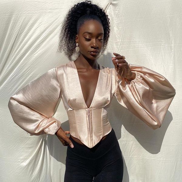 women's blouses & shirts elegant deep v neck satin slim crop woman chic lantern sleeve irregular spring autumn office shirt ro, White
women's blouses & shirts elegant deep v neck satin slim crop woman chic lantern sleeve irregular spring autumn office shirt ro, White