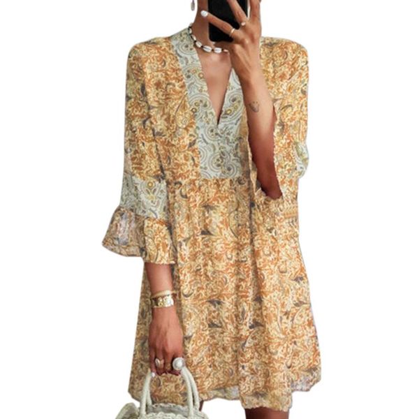 casual dresses summer women vintage mini ladies v neck flare 3/4 sleeve floral print party dress spring loose d30, Black;gray
casual dresses summer women vintage mini ladies v neck flare 3/4 sleeve floral print party dress spring loose d30, Black;gray