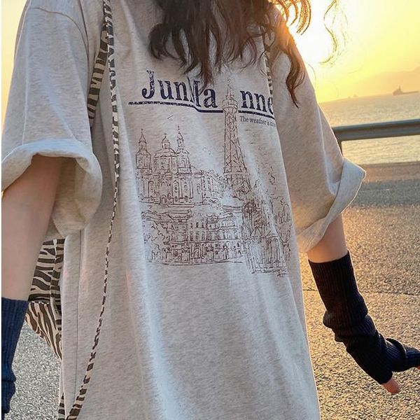 women's t-shirt short sleeve fashion print 2021 summer retro loose versatile casual bf style half top, White
women's t-shirt short sleeve fashion print 2021 summer retro loose versatile casual bf style half top, White