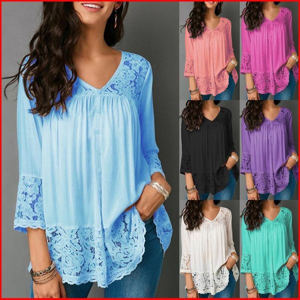 women's blouses & shirts patchwork lace v neck spring autumn tunic women casual solid color 3/4 sleeves slim shirt irregular pullovers, White
women's blouses & shirts patchwork lace v neck spring autumn tunic women casual solid color 3/4 sleeves slim shirt irregular pullovers, White