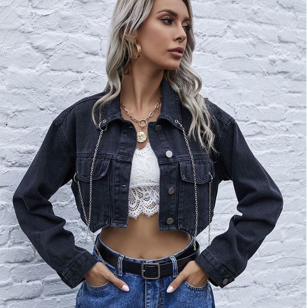 2021 female autumn denim long sleeve jacket streetwear casual loose chic chain decoration without back outwear short coat vcyg, Black;brown
2021 female autumn denim long sleeve jacket streetwear casual loose chic chain decoration without back outwear short coat vcyg, Black;brown