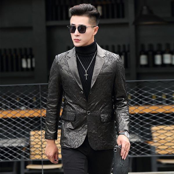 men's leather & faux 2021 casual suit male slim jacket korean version of the small clothing, Black
men's leather & faux 2021 casual suit male slim jacket korean version of the small clothing, Black