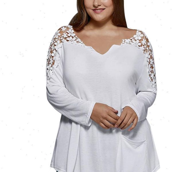 women blouse plus size lace panel v neck long sleeve female blouses shirts ladies big size clothes renda, White
women blouse plus size lace panel v neck long sleeve female blouses shirts ladies big size clothes renda, White