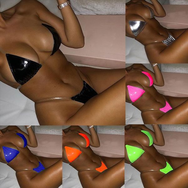women's swimwear pure color triangle bright leather bikini set split swimsuit transparent strap beach wear -40, White;black
women's swimwear pure color triangle bright leather bikini set split swimsuit transparent strap beach wear -40, White;black
