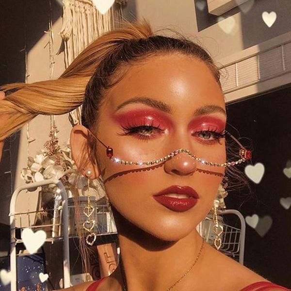 luxury fashion diamond glasses ladies green and red pink gems without lens pendant half-frame frame sunglasses, White;black
luxury fashion diamond glasses ladies green and red pink gems without lens pendant half-frame frame sunglasses, White;black