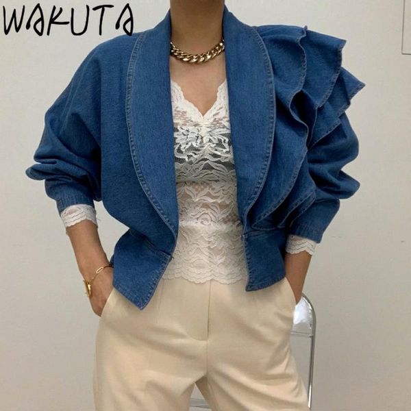 women's jackets wakuta ruffle denim crop puffer jacket women fashion autumn 2021 v neck puff sleeve chic ladies designer jean 9g328, Black;brown
women's jackets wakuta ruffle denim crop puffer jacket women fashion autumn 2021 v neck puff sleeve chic ladies designer jean 9g328, Black;brown