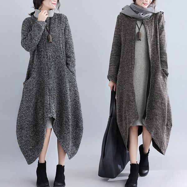 women's wool & blends autumn winter long jacket women casual loose round neck asymmetrical zipper blended woolen coats plus size, Black
women's wool & blends autumn winter long jacket women casual loose round neck asymmetrical zipper blended woolen coats plus size, Black