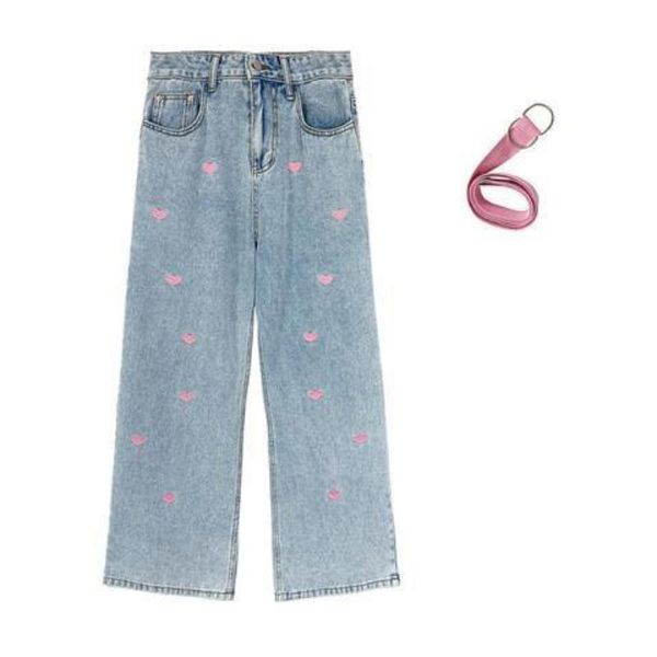 women's jeans korean loose straight denim trousers women vintage washed love high waist cropped pants female, Blue
women's jeans korean loose straight denim trousers women vintage washed love high waist cropped pants female, Blue