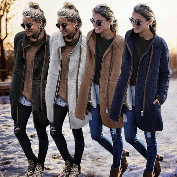 european american women's coats winter fashion high collar color matching long coat zipper pocket plush cardigan black gray khaki
european american women's coats winter fashion high collar color matching long coat zipper pocket plush cardigan black gray khaki