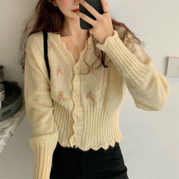 2021 new three-dimensional flowers women autumn button front v-neck ribbed knit cardigans crop knitted soft sweater wf82, White;black
2021 new three-dimensional flowers women autumn button front v-neck ribbed knit cardigans crop knitted soft sweater wf82, White;black
