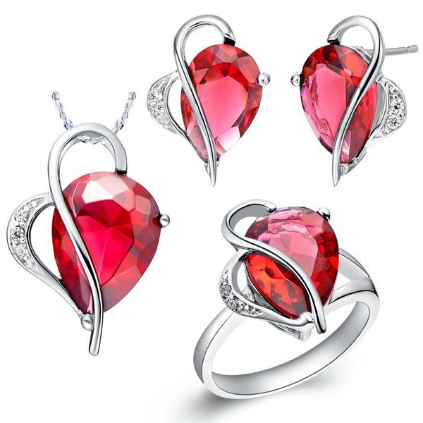 earrings & necklace novel and unique necklace/ring/earrings for women wedding party heart shape inlay red zircon white gold jewelry sets t07, Silver
earrings & necklace novel and unique necklace/ring/earrings for women wedding party heart shape inlay red zircon white gold jewelry sets t07, Silver