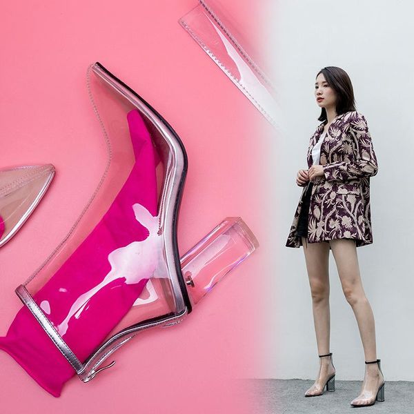 boots transparent autumn shoes high fashion heel net red short crystal thick tube female, Black
boots transparent autumn shoes high fashion heel net red short crystal thick tube female, Black