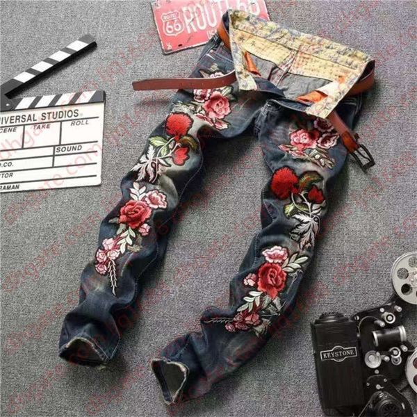 man's popular rose embroidery jeans brand design hole patch ripped dj nightclub jeans pants plus size 28-38 for male, Blue
man's popular rose embroidery jeans brand design hole patch ripped dj nightclub jeans pants plus size 28-38 for male, Blue